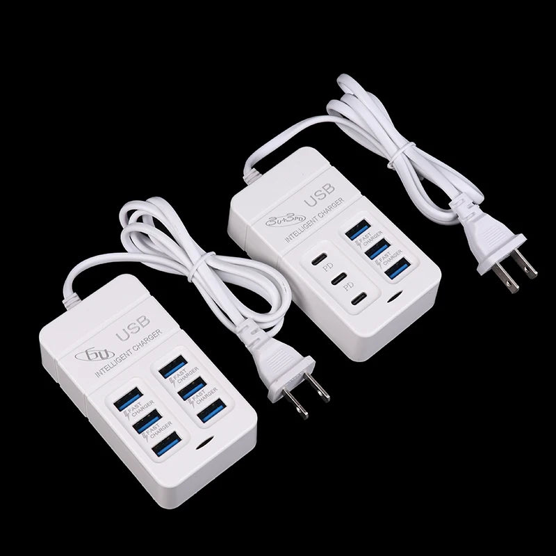 6-Port USB Wall Charger, 35W PD Type-C Fast Charging Hub – US Plug - LightningZap
