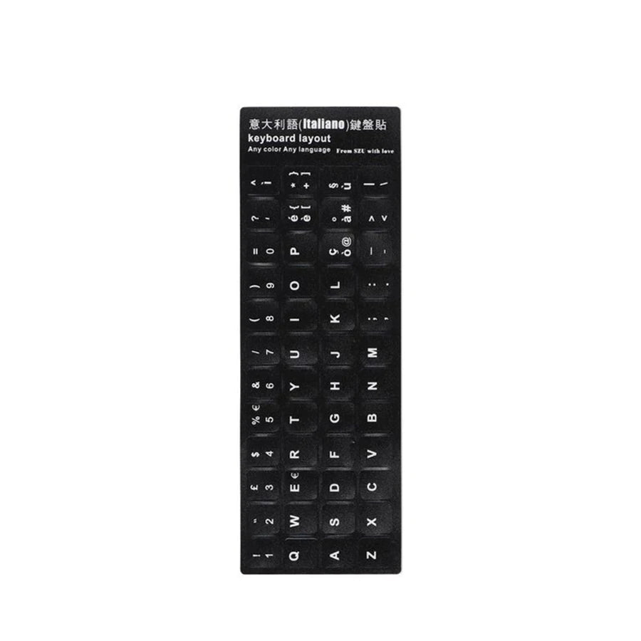 Multilingual Keyboard Stickers for PC & Laptop – English, Spanish, Italian, Korean, Black Background - LightningZap