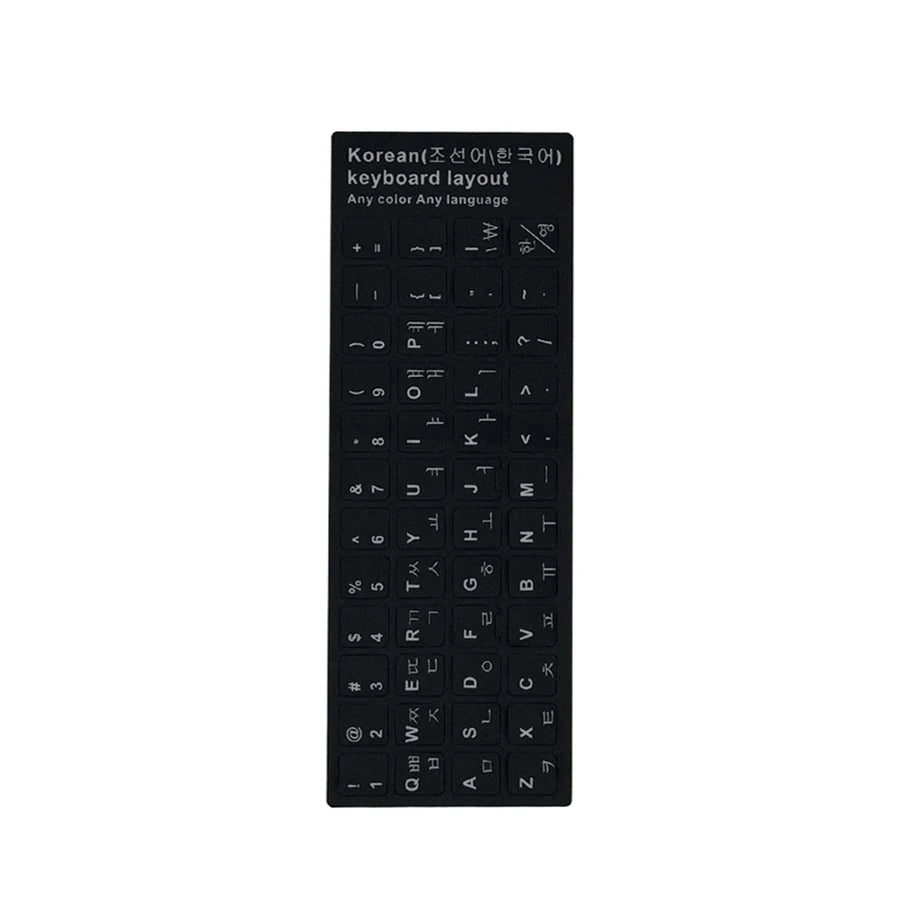 Multilingual Keyboard Stickers for PC & Laptop – English, Spanish, Italian, Korean, Black Background - LightningZap