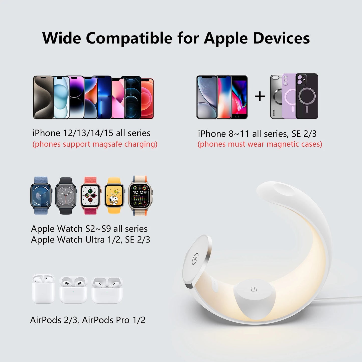 4-in-1 MagSafe Wireless Charger with RGB Moon Night Light - LightningZap