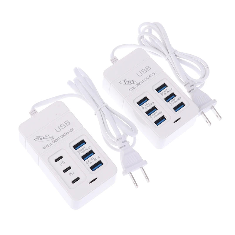 6-Port USB Wall Charger, 35W PD Type-C Fast Charging Hub – US Plug - LightningZap