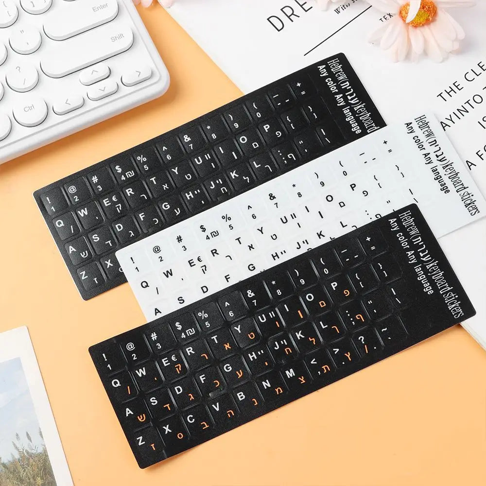Multilingual Keyboard Stickers for PC & Laptop – English, Spanish, Italian, Korean, Black Background - LightningZap