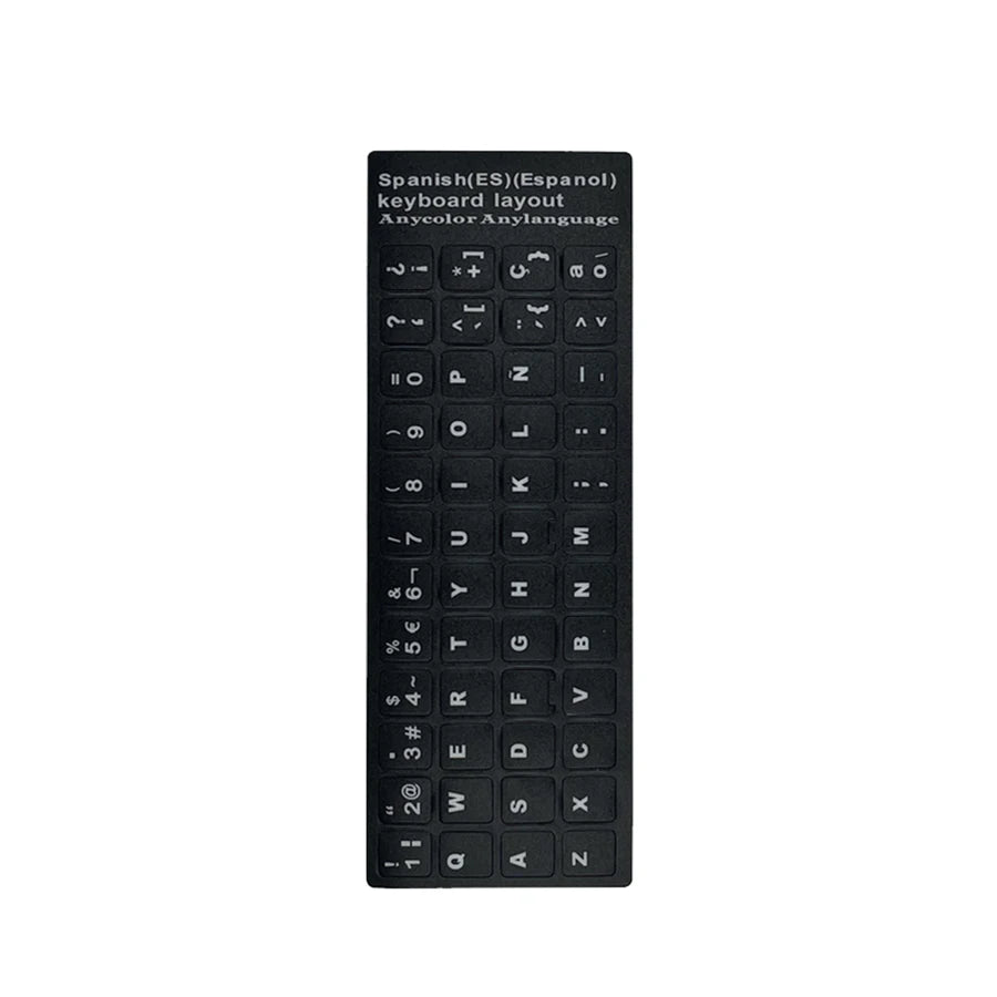 Multilingual Keyboard Stickers for PC & Laptop – English, Spanish, Italian, Korean, Black Background - LightningZap