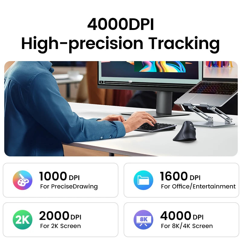 UGREEN Vertical Wireless Mouse 4000DPI with Bluetooth 5.0 and 6 Mute Buttons - LightningZap