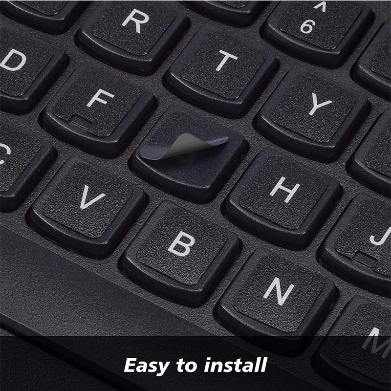 Multilingual Keyboard Stickers for PC & Laptop – English, Spanish, Italian, Korean, Black Background - LightningZap
