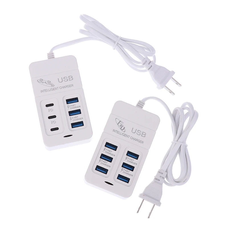 6-Port USB Wall Charger, 35W PD Type-C Fast Charging Hub – US Plug - LightningZap