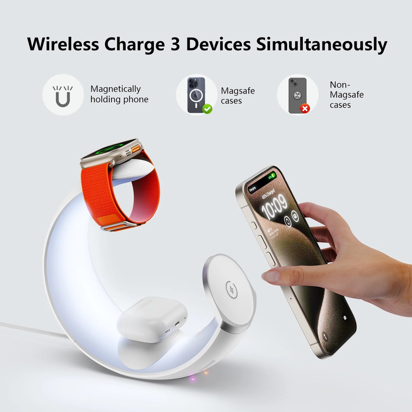 4-in-1 MagSafe Wireless Charger with RGB Moon Night Light - LightningZap