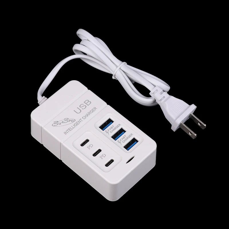 6-Port USB Wall Charger, 35W PD Type-C Fast Charging Hub – US Plug - LightningZap