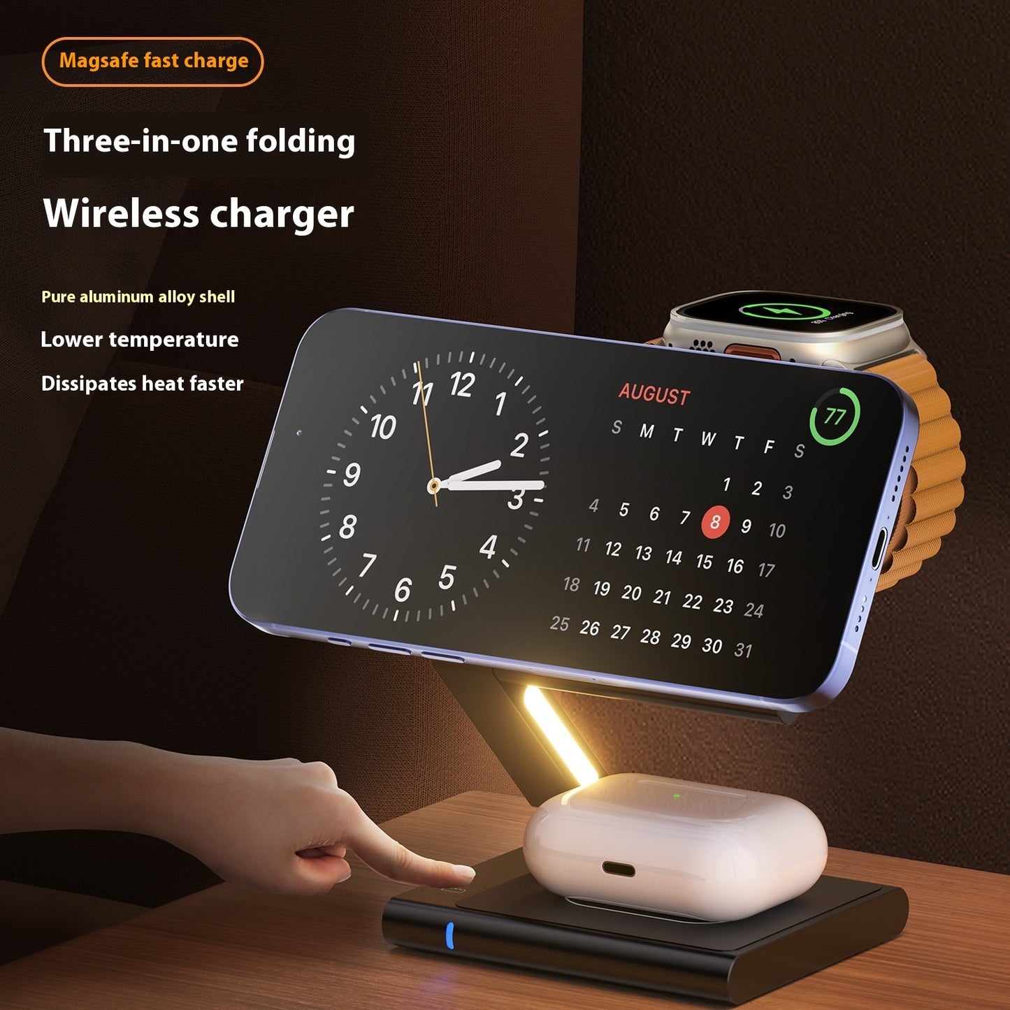 3-in-1 Wireless Charger – Foldable Charging Station for Phone, Headset & Smartwatch - LightningZap