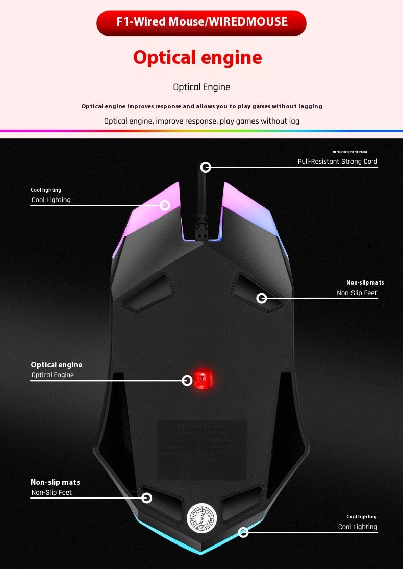 Wired Luminous USB Mouse for Office, Home, and Gaming - LightningZap