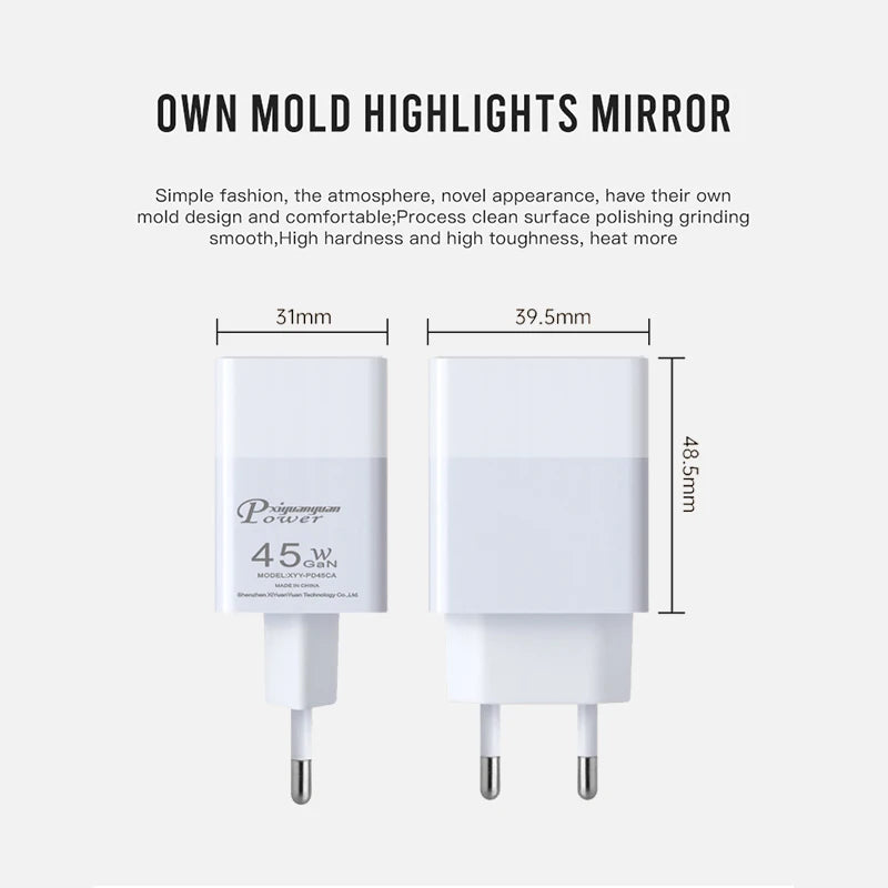 45W Dual-Port USB-C Fast Charger – PD 3.0 Wall Adapter - LightningZap