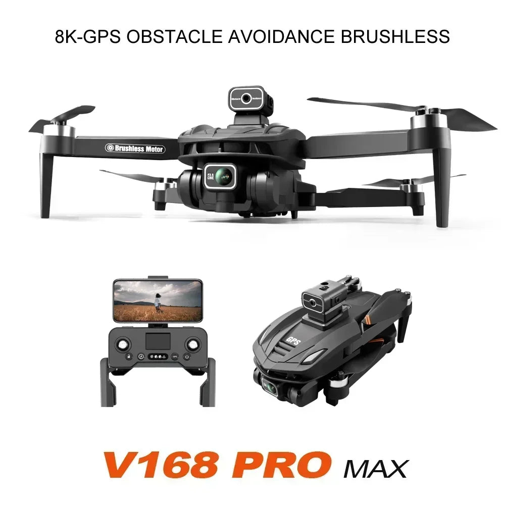 Lightning-Zap Bexine Falcon V168 Professional 8K Drone with Triple Camera, GPS, Wide-Angle Lens & Obstacle Avoidance