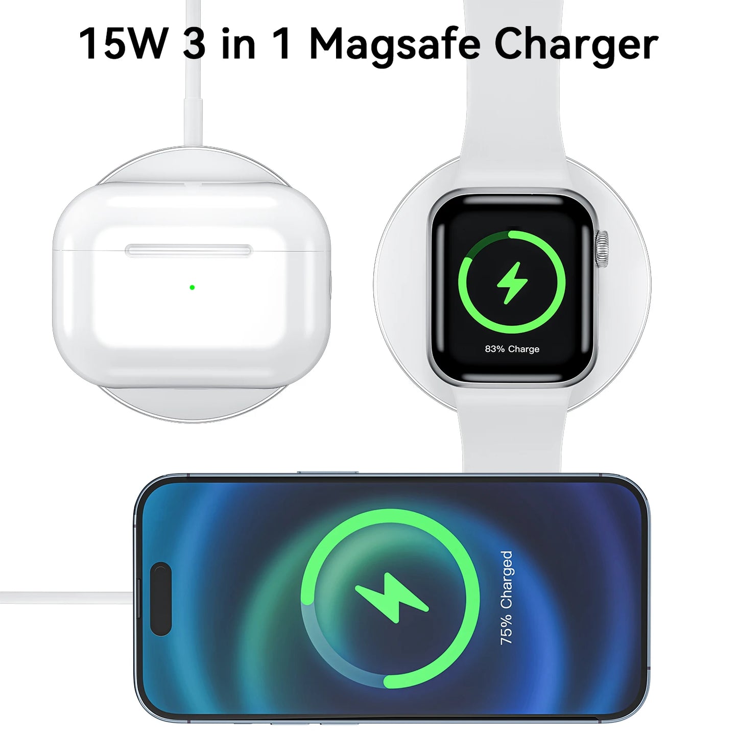 Essager Magnetic Induction Wireless QI charger 3 in 1 phone Fast Charging Stand For Iphone14 Airpods Pro Apple watch Ios Macsafe