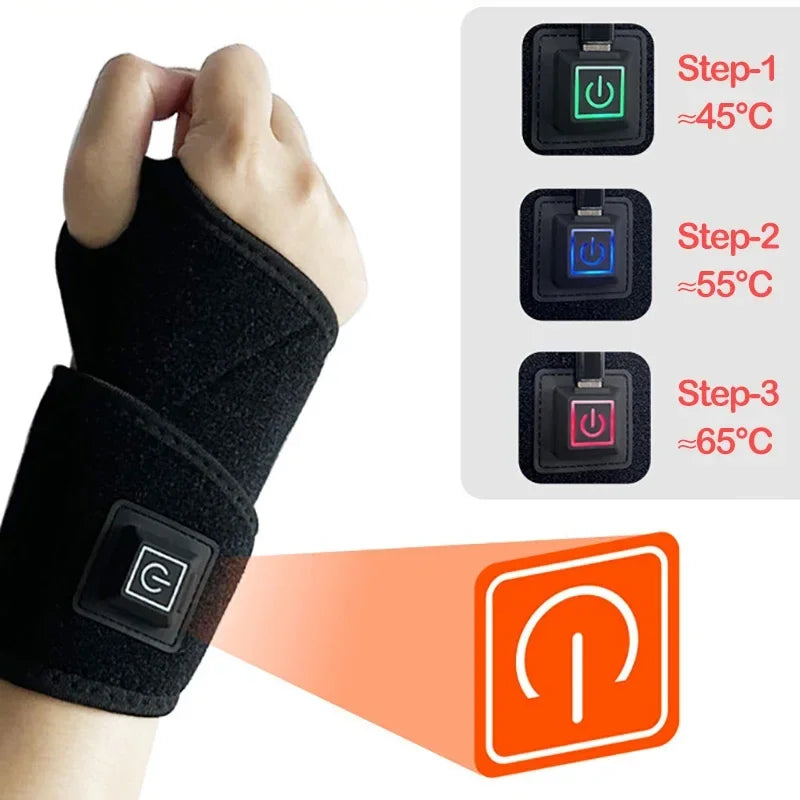 Wrist Brace Carpal Tunnel Arthritis Tendonitis Protector Electric Heating USB Rechargeable Breathable Support Hand Wristband Pad - LightningZap