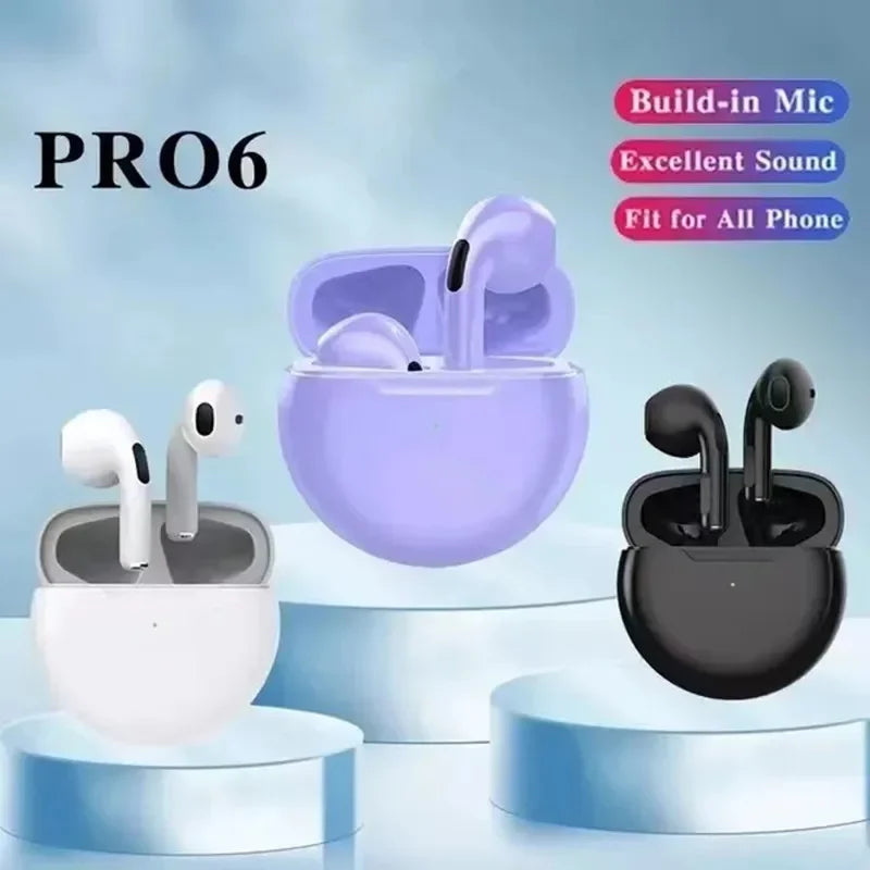 Pro 6 TWS Wireless Earbuds with Mic – Bluetooth Sports Headset for iPhone & Xiaomi