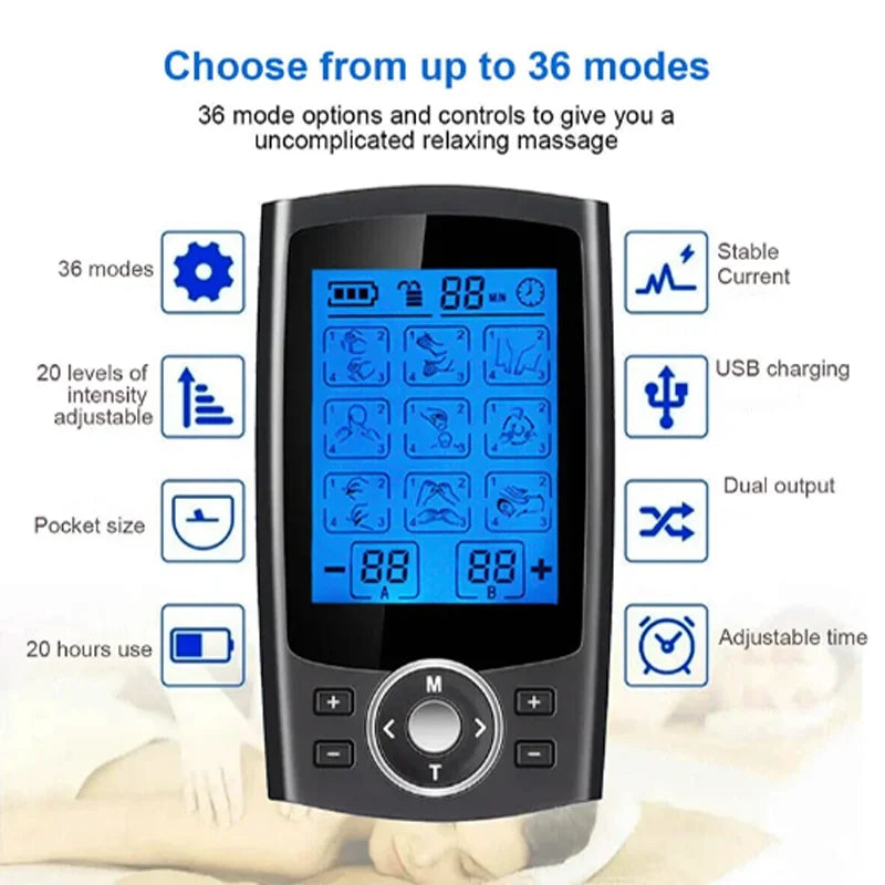 36-Mode EMS Tense Muscle Stimulator for Pain Relief Therapy